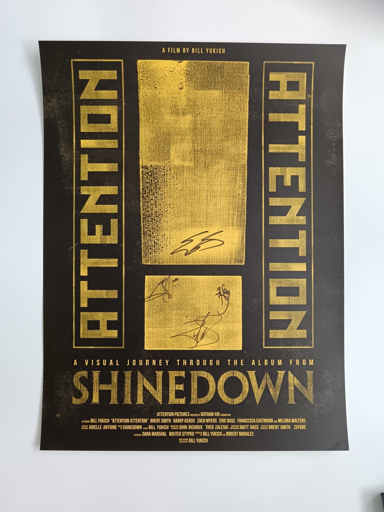 Shinedown Fully Signed “Attention Attention” Black & Gold Poster – Official US Import