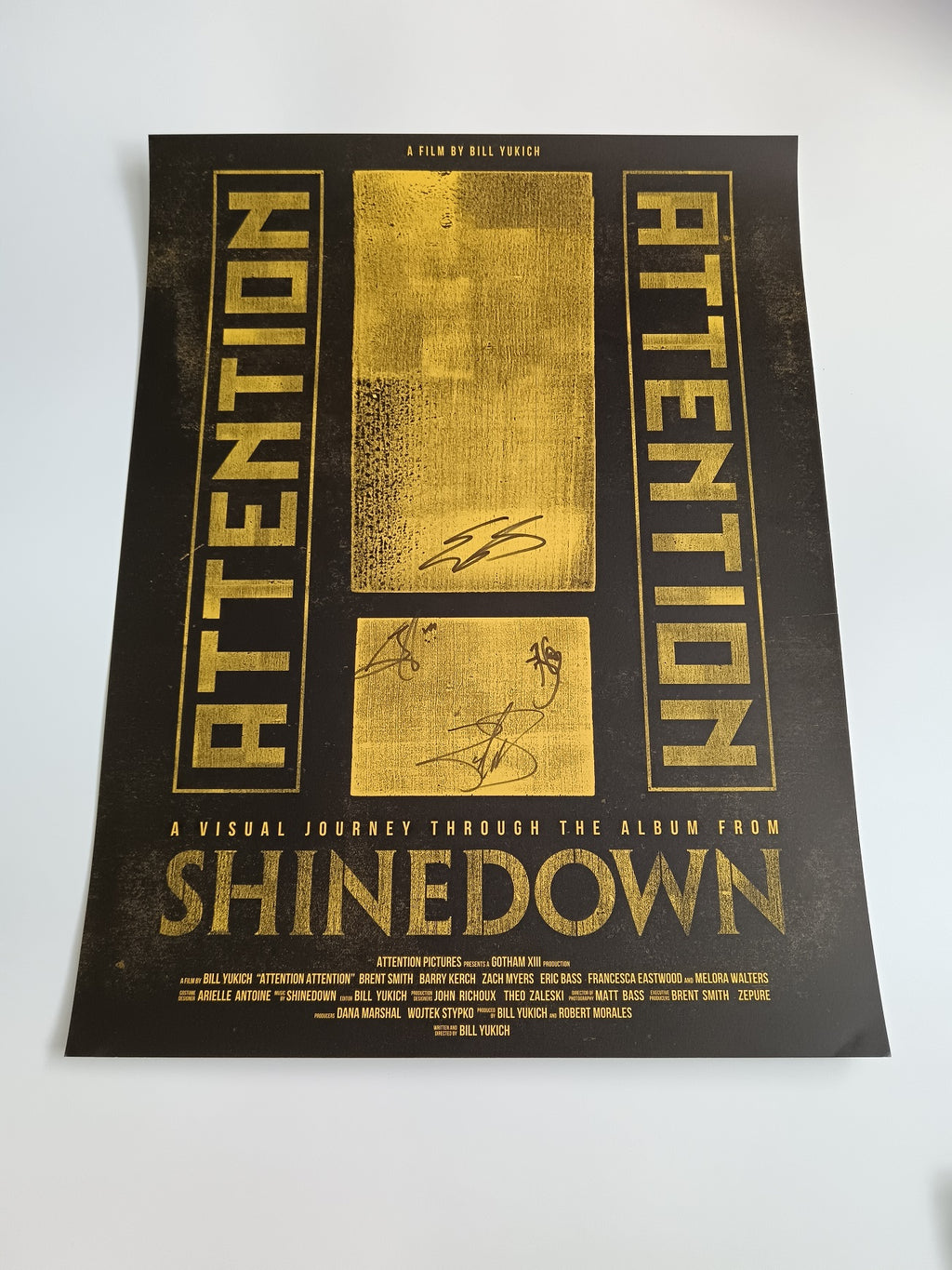 Shinedown Fully Signed “Attention Attention” Black & Gold Poster – Official US Import
