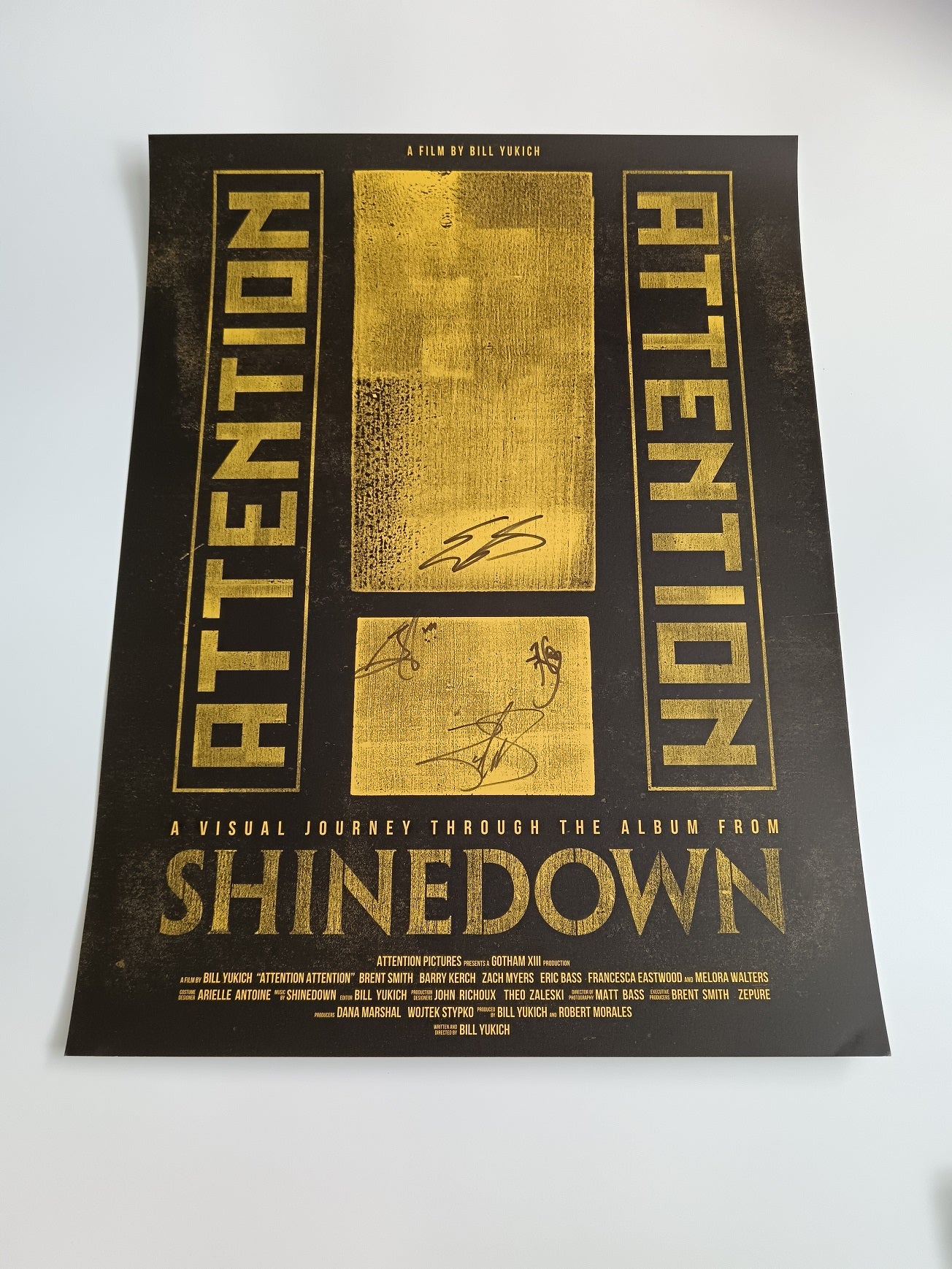Shinedown Fully Signed “Attention Attention” Black & Gold Poster – Official US Import