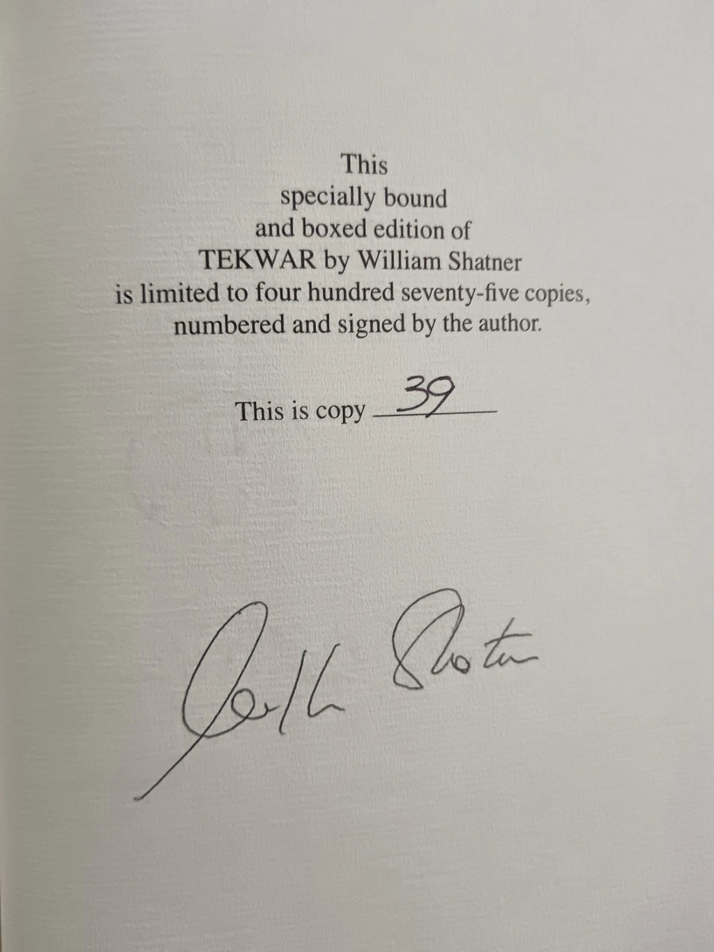 William Shatner Hand Signed TekWar Limited Edition Slipcase Hardcover Book #39 of 475 (1989) – Phantasia Press | Vintage