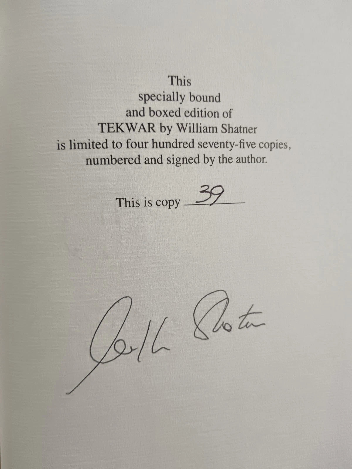 William Shatner Hand Signed TekWar Limited Edition Slipcase Hardcover Book #39 of 475 (1989) – Phantasia Press | Vintage